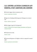 CLC CERTIFIED LACTATION COUNSELOR ALPP&NewLine;ESSENTIAL STUDY QUESTIONS AND ANSWERS&NewLine;