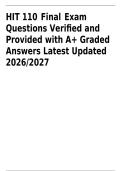 HIT 110 Final Exam &vert; Health Information Management&comma; EHR&comma; Documentation&comma; Audits & Data Analysis &vert; Actual Exam Questions & Verified Answers &vert; Updated 2026&sol;2027 &vert; Instant Download&NewLine;
