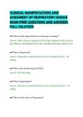 CLINICAL MANIFESTATIONS AND&NewLine;ASSESSMENT OF RESPIRATORY DISEASE&NewLine;EXAM PREP QUESTIONS AND ANSWERS&NewLine;FULL SOLUTION