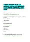 CLINICAL MANIFESTATIONS AND&NewLine;ASSESSMENT OF RESPIRATORY DISEASE&NewLine;EXAM SCRIPT COMPREHENSIVE STUDY&NewLine;GUIDE&NewLine;
