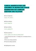CLINICAL MANIFESTATIONS AND&NewLine;ASSESSMENT OF RESPIRATORY DISEASE&NewLine;EXAMINATION TEST COMPLETE&NewLine;QUESTIONS AND SOLUTIONS&NewLine;