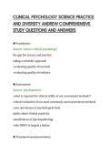 CLINICAL PSYCHOLOGY SCIENCE PRACTICE&NewLine;AND DIVERSITY ANDREW COMPREHENSIVE&NewLine;STUDY QUESTIONS AND ANSWERS