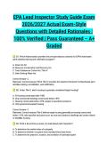 EPA Lead Inspector Study Guide Exam 2026&sol;2027 Actual Exam-Style Questions with Detailed Rationales &vert; 100&percnt; Verified &vert; Pass Guaranteed &ndash; A&plus; Graded