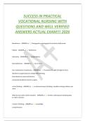 SUCCESS IN PRACTICAL&NewLine;VOCATIONAL NURSING WITH&NewLine;QUESTIONS AND WELL VERIFIED&NewLine;ANSWERS ACTUAL EXAM&excl;&excl;&excl; 2026