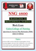 NSG 4800&NewLine;TRANSITION TO &NewLine;PROFESSIONAL NURSING&NewLine;Mock Exam &NewLine;Galen College of Nursing&NewLine;Questions & Answers Plus Rationales &lpar;PDF&rpar; &NewLine;2026&sol;27 Edition