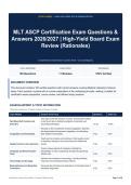 MLT ASCP Certification Exam Questions & Answers 2026&sol;2027 &vert; High-Yield Board Exam Review &lpar;Rationales&rpar;