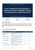 Fortis College NUR 210 Nursing Exam 1 Questions & Answers 2026&sol;2027 &vert; Nursing Care&comma; Medications & Safety &lpar;Rationales&rpar;