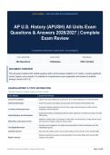 AP U&period;S&period; History &lpar;APUSH&rpar; All Units Exam Questions & Answers 2026&sol;2027 &vert; Complete Exam Review
