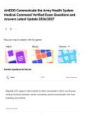 AMEDD Communicate the Army Health System&NewLine;Medical Command Verified Exam Questions and&NewLine;Answers Latest Update 2026&sol;2027