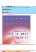 NEWEST 2026&sol;2027 Introduction to critical care nursing&NewLine;7th edition by sole&NewLine;TEST BANK Chapter 1 to 21 All Fully  covered A&plus;&sol; 100&percnt; verified