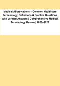 Medical Terminology & Abbreviations &vert; Practice Questions&comma; Definitions & Verified Answers 2026&ndash;2027&NewLine;