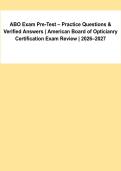 ABO Exam Pre-Test &vert; American Board of Opticianry Practice Questions & Verified Answers 2026&ndash;2027&NewLine;