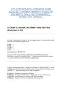 CPO CERTIFIED POOL OPERATOR EXAM 2026&sol;2027 &vert; WATER CHEMISTRY&comma; FILTRATION AND SAFETY Q&A &vert; PASS GUARANTEED &vert; RATED 100&percnt; CORRECT&period;