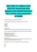 UNE CHEM 1011 Midterm Exam 2026&sol;2027 Actual Exam-Style Questions with Detailed Rationales &vert; 100&percnt; Verified &vert; Pass Guaranteed &ndash; A&plus; Graded