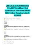 UNE CHEM 1010 Midterm Exam 2026&sol;2027 Actual Exam-Style Questions with Detailed Rationales &vert; 100&percnt; Verified &vert; Pass Guaranteed &ndash; A&plus; Graded