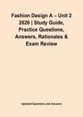 Fashion Design A &ndash; Unit 2 2026 &vert; Study Guide&comma; Practice Questions&comma; Answers&comma; Rationales & Exam Review