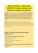 Older Adult Exam 1 Study Guide &NewLine;2026&sol;2027 &vert; Practice Questions and &NewLine;Answers &vert; Complete Exam Review 