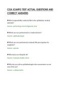COA JCAHPO TEST ACTUAL QUESTIONS AND&NewLine;CORRECT ANSWERS
