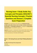 Nursing Exam 1 Study Guide&colon; Key &NewLine;Concepts and Principles 2026&sol;2027 &vert; &NewLine;Essential Nursing Concepts &vert; Practice &NewLine;Questions and Answers &vert; Complete &NewLine;Exam Preparation 