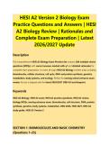 HESI A2 Version 2 Biology Exam &NewLine;Practice Questions and Answers &vert; HESI &NewLine;A2 Biology Review &vert; Rationales and &NewLine;Complete Exam Preparation &vert; Latest &NewLine;2026&sol;2027 Update 