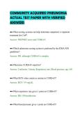 COMMUNITY ACQUIRED PNEUMONIA&NewLine;ACTUAL TEST PAPER WITH VERIFIED&NewLine;ANSWERS&NewLine;