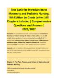 Test Bank for Introduction to &NewLine;Maternity and Pediatric Nursing&comma; &NewLine;9th Edition by Gloria Leifer &vert; All &NewLine;Chapters Included &vert; Comprehensive &NewLine;Questions and Answers &vert; &NewLine;2026&sol;2027 