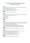 TEACHER EXAM UPDATED QUESTIONS AND&NewLine;CORRECT ANSWERS