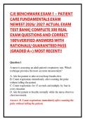 CJE BENCHMARK EXAM 1 &ndash; PATIENT CARE FUNDAMENTALS EXAM NEWEST 2026&sol; 2027 ACTUAL EXAM TEST BANK&vert; COMPLETE 300 REAL EXAM QUESTIONS AND CORRECT 100&percnt;VERIFIED ANSWERS WITH RATIONALE&sol; GUARANTEED PASS &lpar;GRADED A&plus;&rpar; MOST RECENT&excl;&excl;