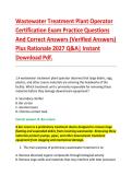 Wastewater Treatment Plant Operator &NewLine;Certification Exam Practice Questions &NewLine;And Correct Answers &lpar;Verified Answers&rpar; &NewLine;Plus Rationale 2027 Q&A&vert; Instant &NewLine;Download Pdf&period;