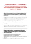 MICHIGAN MAINTENANCE & ALTERATION &lpar;M&A&rpar; &NewLine;CONTRACTOR LICENSE EXAMINATION COMPLETE &NewLine;QUESTIONS AND DETAILED SOLUTIONS LATEST UPDATE &NewLine;THIS YEAR JUST RELEASED 