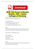 NUR 253 Exam 4 Mental Health &lpar;2026 &sol; 2027&rpar;  Actual exam Questions And Answers &vert; Galen College of Nursing