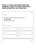 NURS 171 FINAL EXAM QUESTIONS AND ANSWERS &vert; NURS 171 FINAL EXAM STUDY GUIDE & PRACTICE TEST 2026&sol;2027