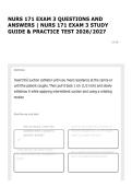 NURS 171 EXAM 3 QUESTIONS AND ANSWERS &vert; NURS 171 EXAM 3 STUDY GUIDE & PRACTICE TEST 2026&sol;2027