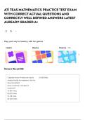 ATI TEAS MATHEMATICS PRACTICE TEST EXAM WITH CORRECT ACTUAL QUESTIONS AND CORRECTLY WELL DEFINED ANSWERS LATEST ALREADY GRADED A&plus;