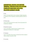 CONCEPTUAL PHYSICS 13TH EDITION&NewLine;TERMINAL CERTIFICATION EVALUATION&NewLine;COMPLETE QUESTIONS WITH FULL&NewLine;SOLUTION ALREADY PASSED&NewLine;