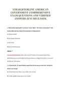 STRAIGHTERLINE AMERICAN&NewLine;GOVERNMENT COMPREHENSIVE&NewLine;EXAM QUESTIONS AND VERIFIED&NewLine;ANSWERS JUST RELEASED&period;