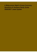 A Midsummer Night&rsquo;s Dream Summary&comma; Questions & Answers Study Guide 2026&ndash;2027 Latest Update