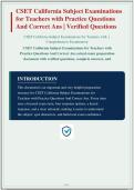 CSET CALIFORNIA SUBJECT EXAMINATIONS FOR TEACHERS WITH PRACTICE QUESTIONS AND CORRECT ANSWERS PLUS RATIONALES&vert; INSTANT DOWNLOAD