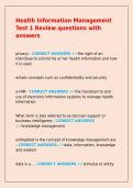 Health Information Management Test 1 Review questions with answers