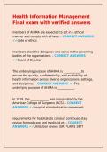 Health Information Management Final exam with verified answers