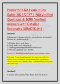 Prometric CNA Exam Study Guide 2026&sol;2027 &vert; 200 Verified Questions & 100&percnt; Verified Answers with Detailed Rationales &lpar;GRADED A&plus;&rpar;