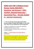 NURS 5433 FNP II Midterm Exam Review Family 2026&sol;2027 &ndash; Questions and Answers &vert; 100&percnt; Verified &vert; Detailed Rationales &ndash;Guaranteed Pass &ndash; Already Graded A&plus; &lpar;INSTANT DOWNLOAD&rpar;
