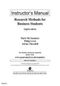Instructor&rsquo;s Manual for Research Methods for Business Students 8th Edition  Mark N&period; K&period; Saunders&comma; Philip Lewis & Adrian Thornhill &vert; Complete Instructor&rsquo;s Manual &vert; Comprehensive Research Methods Coverage &vert; Rated A&plus;