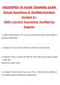 HAZWOPER 40 Hour Training Latest 2026 Actual Questions & Verified Answers &lpar;2026 &sol; 2027&rpar; A&plus; Grade 100&percnt; Guarantee Verified by Experts