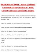 HAZWOPER 40 Exam 1 Latest 2026 Actual Questions & Verified Answers &lpar;2026 &sol; 2027&rpar; A&plus; Grade 100&percnt; Guarantee Verified by Experts