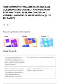 HESI COMMUNITY HEALTH EXAM 2026 &vert; ALL QUESTIONS AND CORRECT ANSWERS WITH EXPLANATIONS &vert; ALREADY GRADED A&plus; &vert; VERIFIED ANSWERS &vert; LATEST VERSION &lpar;JUST RELEASED&rpar;