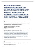 Emergency Medical Responder &lpar;EMR&rpar; Certification Practice Examination Questions with Correct Answers and Detailed Rationales &vert; NREMT EMR Exam Prep & Study Guide 2026&sol;2027 Edition &vert; Instant PDF Download