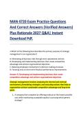MAN 4720 Exam Practice Questions &NewLine;And Correct Answers &lpar;Verified Answers&rpar; &NewLine;Plus Rationale 2027 Q&A&vert; Instant &NewLine;Download Pdf&period;