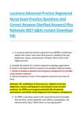 Louisiana Advanced Practice Registered &NewLine;Nurse Exam Practice Questions And &NewLine;Correct Answers &lpar;Verified Answers&rpar; Plus &NewLine;Rationale 2027 Q&A&vert; Instant Download &NewLine;Pdf&period;