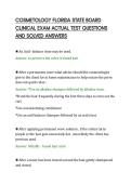 COSMETOLOGY FLORIDA STATE BOARD&NewLine;CLINICAL EXAM ACTUAL TEST QUESTIONS&NewLine;AND SOLVED ANSWERS&NewLine;